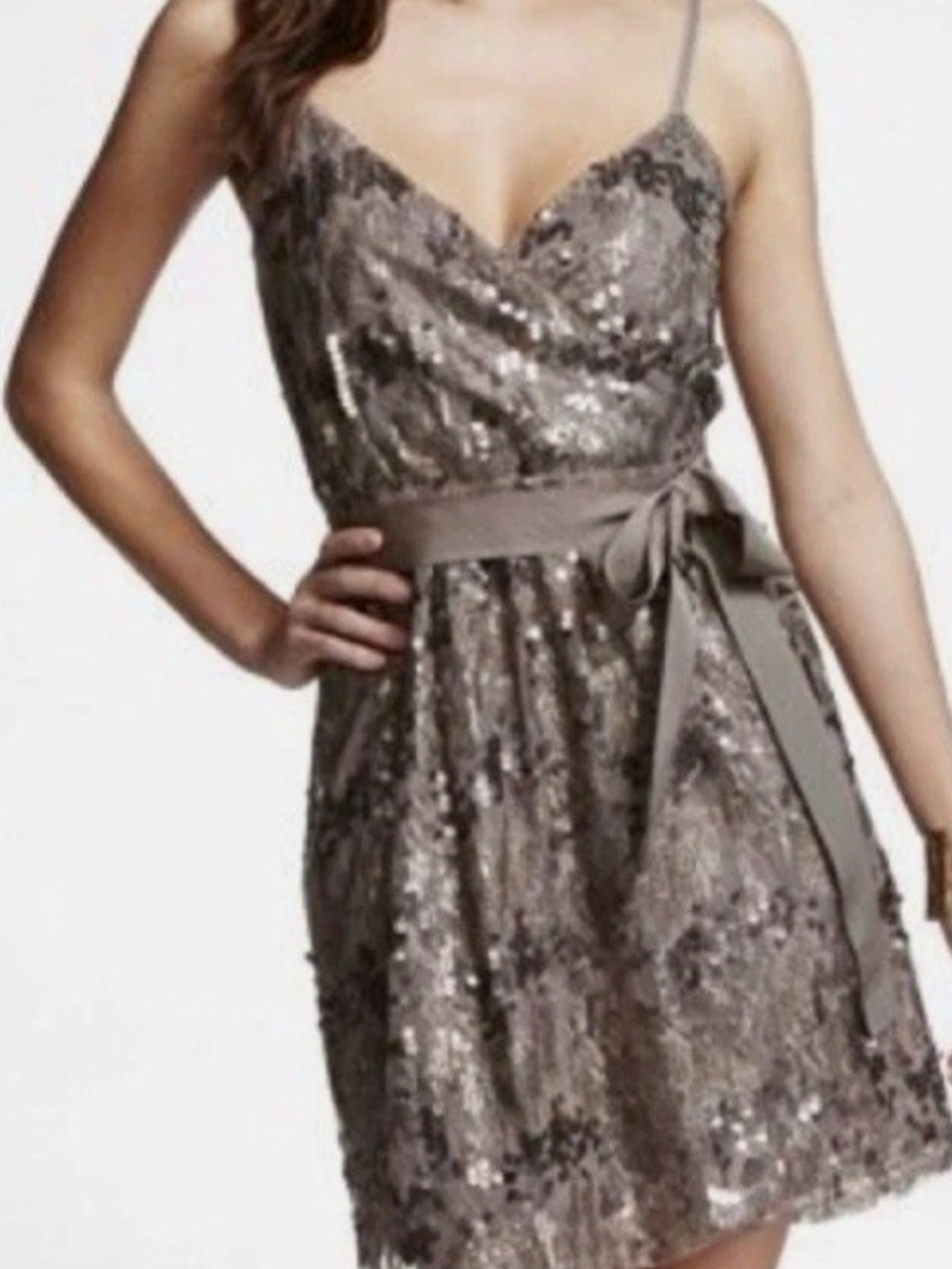Source Unknown Mauve Sequined Wrap Dress